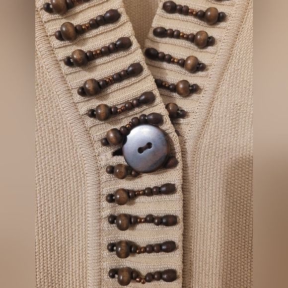 Jones New York Collection Women Size S Sweaters Cardigans Tan Beaded Trim. - Picture 3 of 7